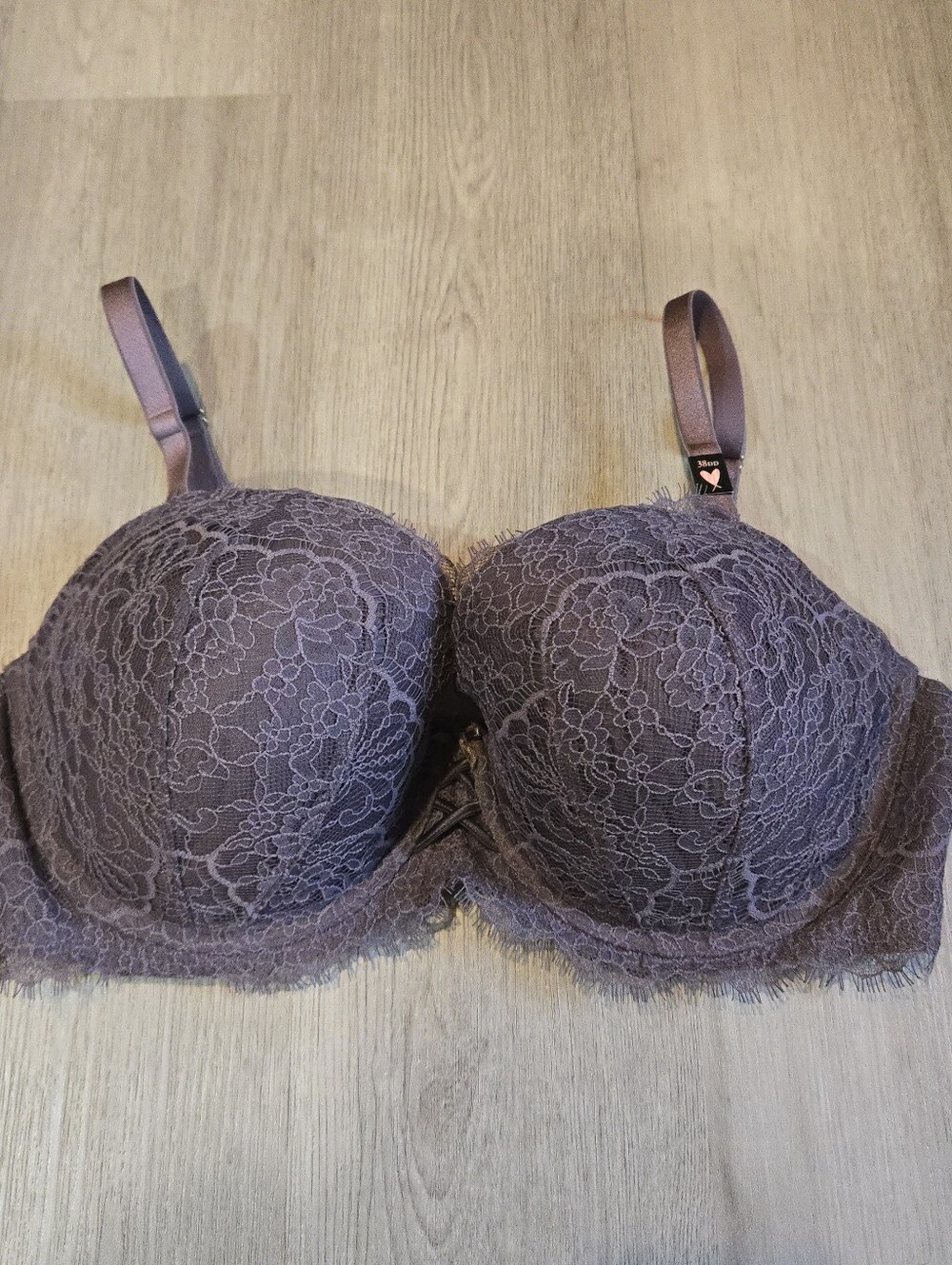 NWT Victoria's Secret Charcoal Gray Lacey Dream Angels Lined Demi Bra, SIZE 38DD